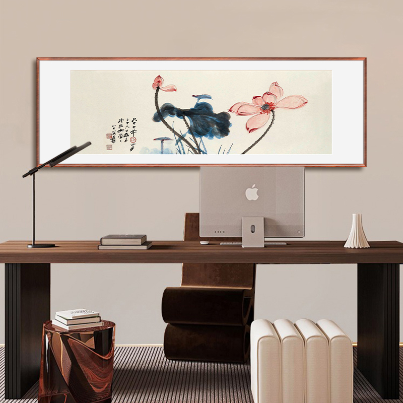 张大千荷花图水墨国画名画名人字画中式客厅装饰画卧室床头挂画横图片