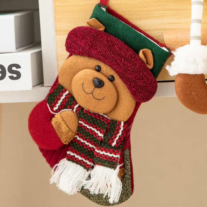 圣诞袜子圣诞节装饰品仿麻布雪人老人小鹿大号圣诞礼物袋糖果麋鹿