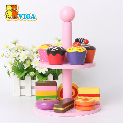 VIGA唯嘉双层蛋糕塔木质仿真玩具