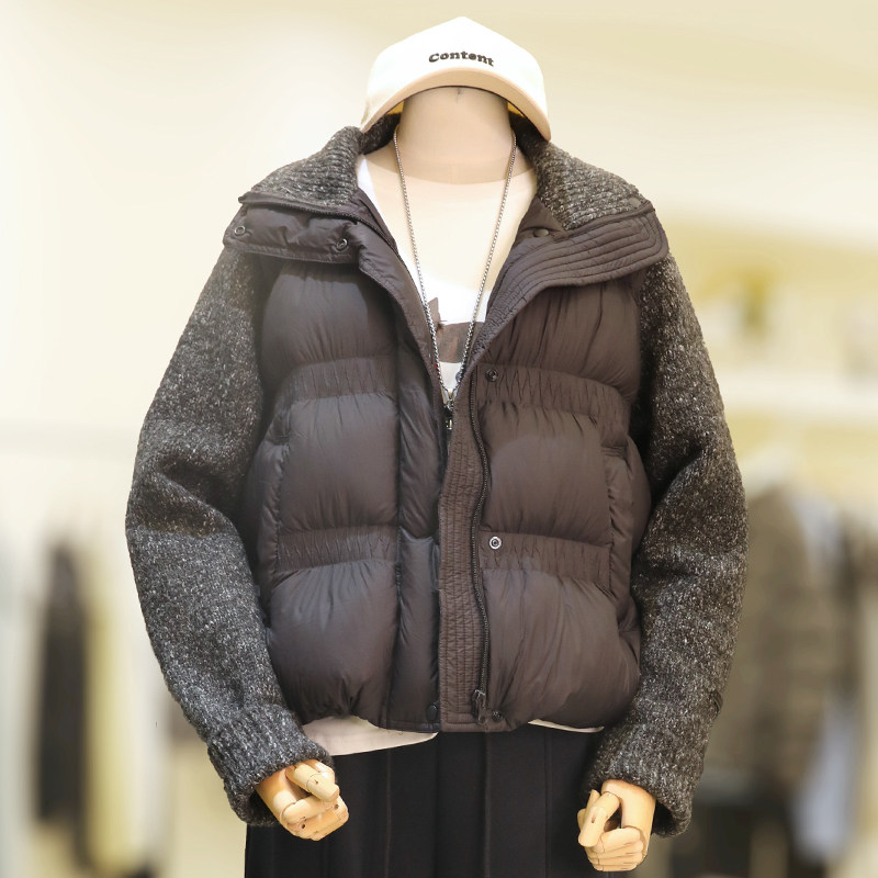 zaw大码女装胖mm韩版毛衣拼接羽绒服女秋冬时尚高级感白鸭绒外套