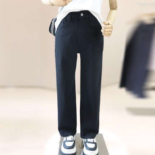 大码胖妹妹黑色九分烟管牛仔裤女