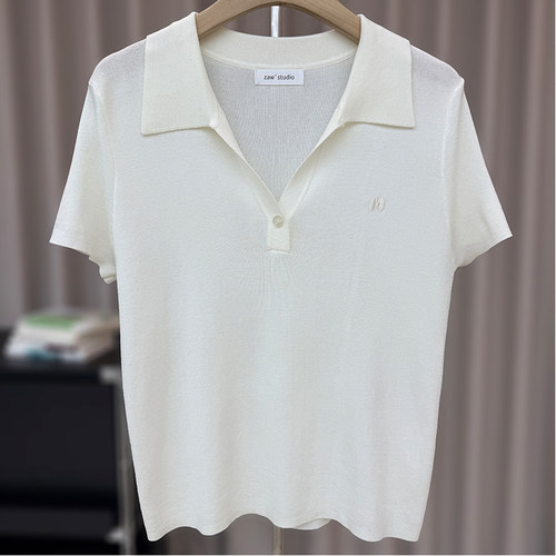 大码冰丝polo领针织短袖女