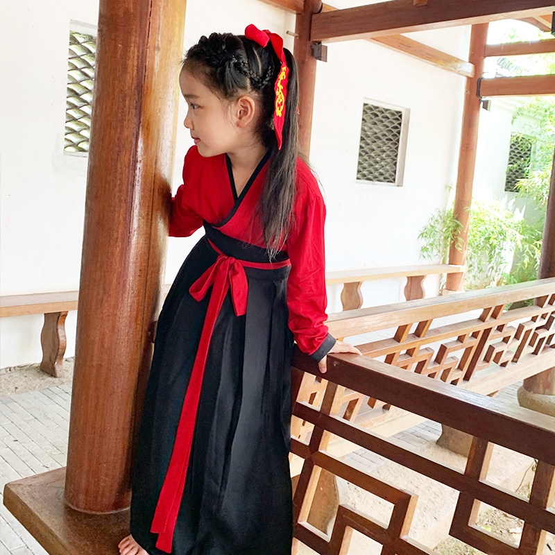 t116汉怡百黛 夏兮 儿童国学诵经棉麻汉服古风 民族亲子摄影国风