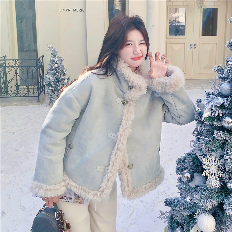 有货~小个子加厚蓝色皮毛一体毛毛外套2C118-M872P200控308，女装皮草，2C118