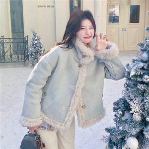 有货~小个子加厚蓝色皮毛一体毛毛外套2C118-M872P200控308,皮草,2C118