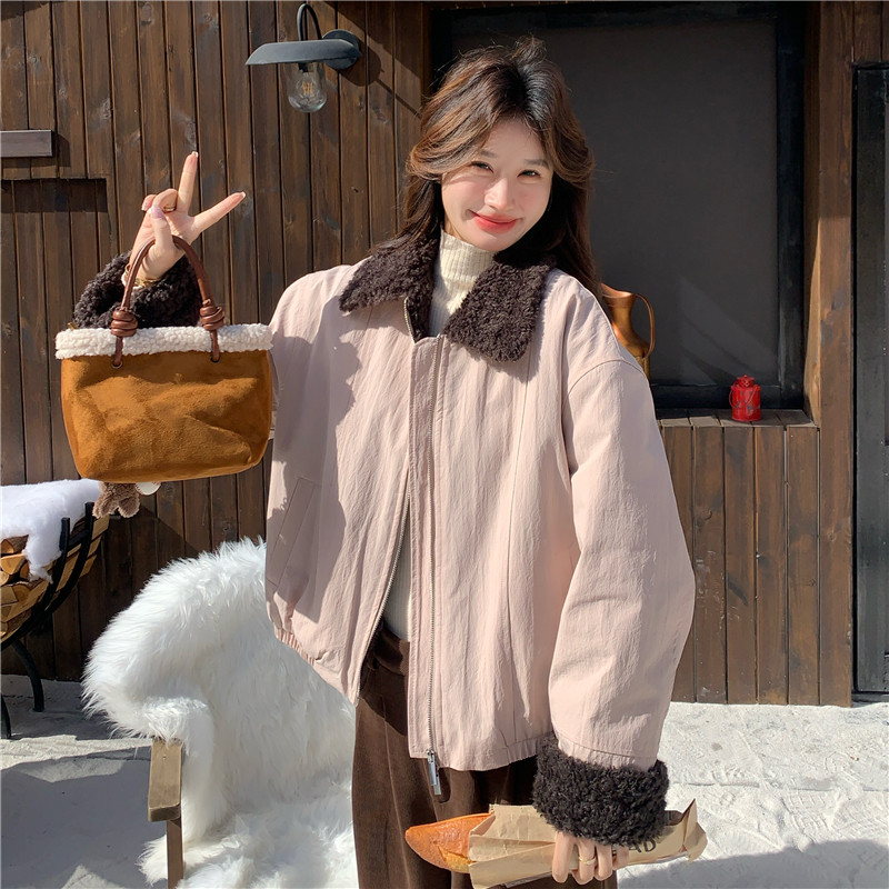 有货~粉色小个子短外套派克服毛毛内胆2C118-M869P195控298，女装皮草，2C118