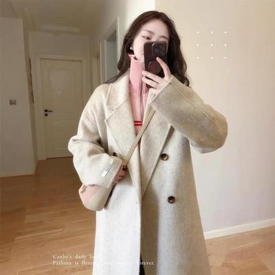 双面羊绒大衣女2025秋冬新款燕麦色韩版宽松中长版高端羊毛呢外套