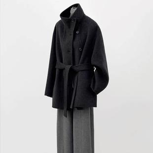 立领双面羊绒大衣中长版2025秋冬新款小个子短款女士羊毛呢子外套