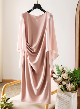 清仓特价~设计感轻礼服裙褶皱收腰显瘦醋酸包臀裙气质中长连衣裙