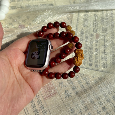 ZhuZhu原创设计紫檀木佛像苹果appleiwatchS10弹力绳表带