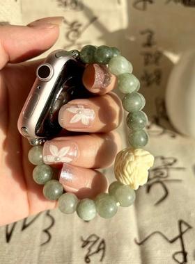 ZhuZhu原创手表appleiwatch苹果表带海蓝宝玉髓和田玉石手链