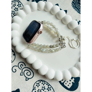 天然灰月光水晶6mm适用于小米手环9 8苹果手链表带串珠iwatch高级