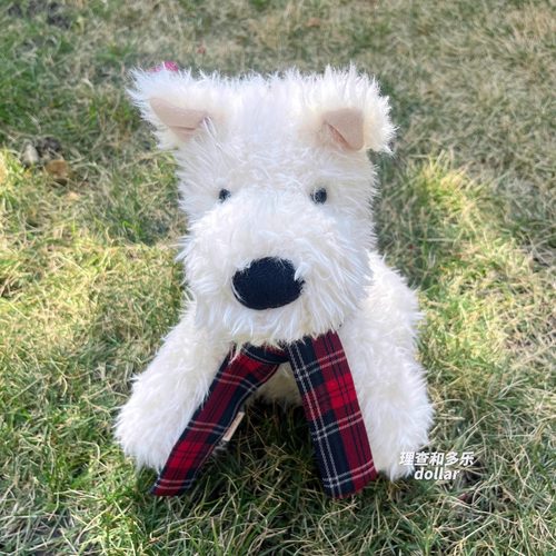 Jellycat西高地配饰围巾英伦小狗格子围巾玩偶衣服雪纳瑞玩偶围脖