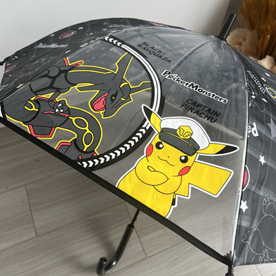 灰色可爱皮卡丘和喷火龙联名款三丽鸥卡通幼儿园儿童长柄自动雨伞
