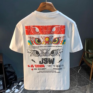 短袖男2024夏季纯棉t恤潮体恤潮牌大码夏装半袖衣服t圆领修身t血