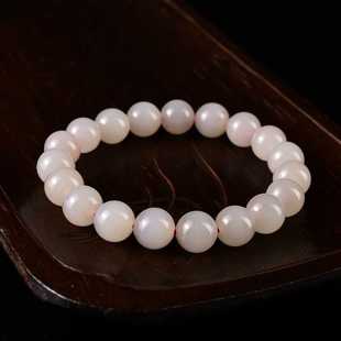 天然水晶手链天然新疆和田玉手串 藕粉 圆珠玉质细腻打磨珠子颗