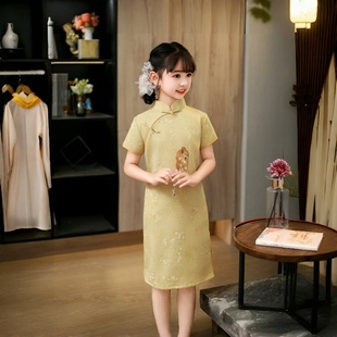 黄色女童旗袍2025新款夏季高考送考中式国风小女孩连衣裙日常可穿
