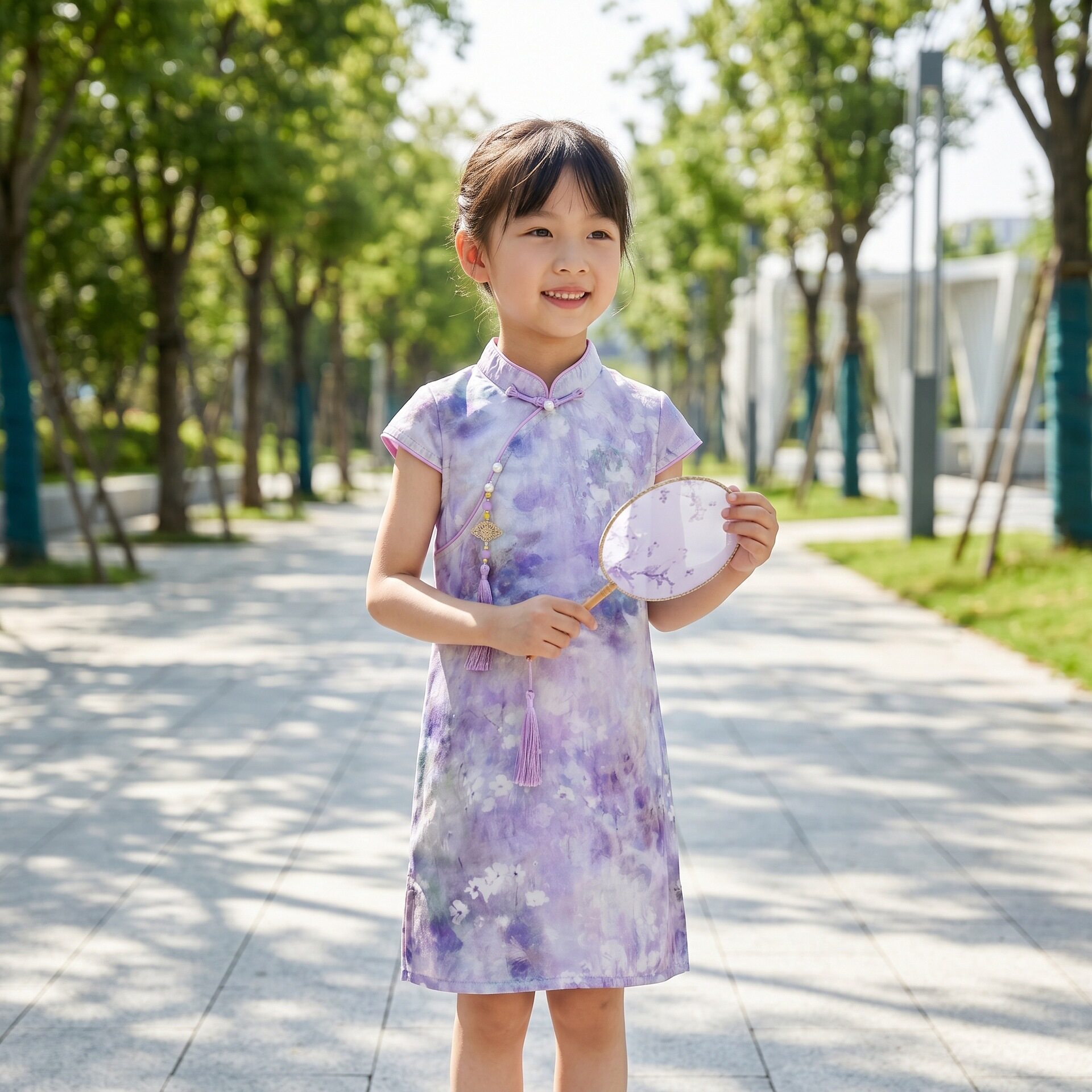 烟紫云纱 女童短袖旗袍裙儿童连衣裙夏季民族风送考仙女表演宝宝