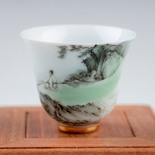 醴陵釉下五彩主人杯单杯手绘山水人物品茗杯陶瓷功夫茶具描金茶杯
