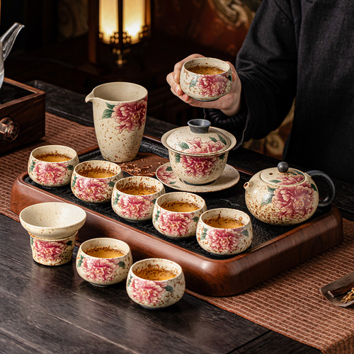 瓷牌茗火石红手抓功夫茶具套装