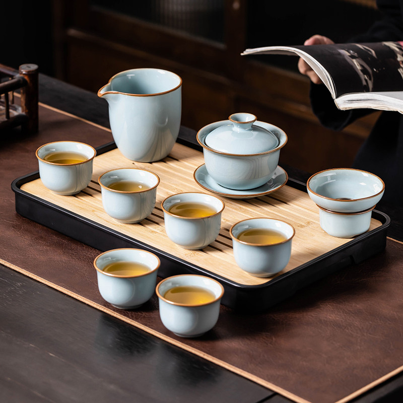 官窑功夫茶具套装2025新款家用轻奢高档盖碗茶杯办公开片可养泡茶