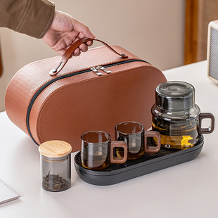 便携式 瓷牌茗玻璃墩墩壶旅行茶具套装 茶水分离杯旅游露营泡茶神器
