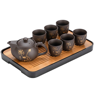 紫砂茶具套装家用办公会客中式风格功夫茶壶茶杯茶盘小型泡茶工具