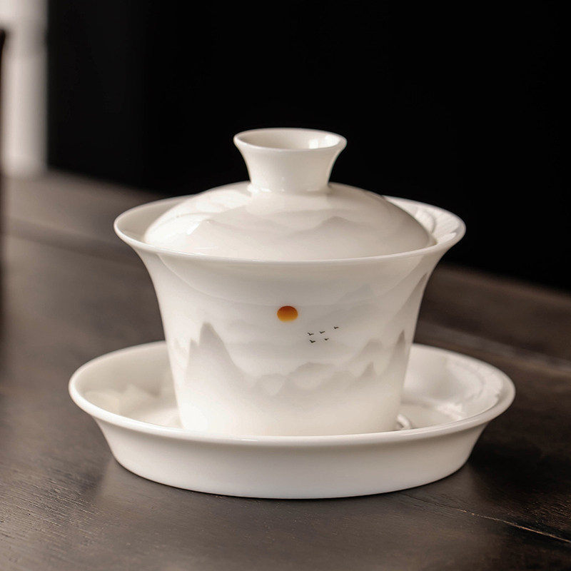 德化白瓷盖碗茶杯大号羊脂玉陶瓷泡茶三才碗功夫茶碗套装家用单个