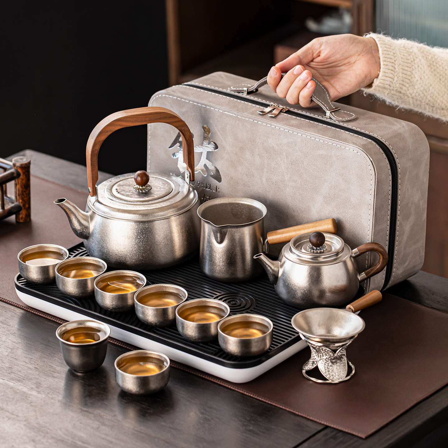 瓷牌茗纯钛旅行茶具套装茶壶茶盘茶杯户外喝茶器高档便携车载茶具,餐饮具,旅行茶具,淘宝优惠券,粉丝福利购,淘宝优惠卷