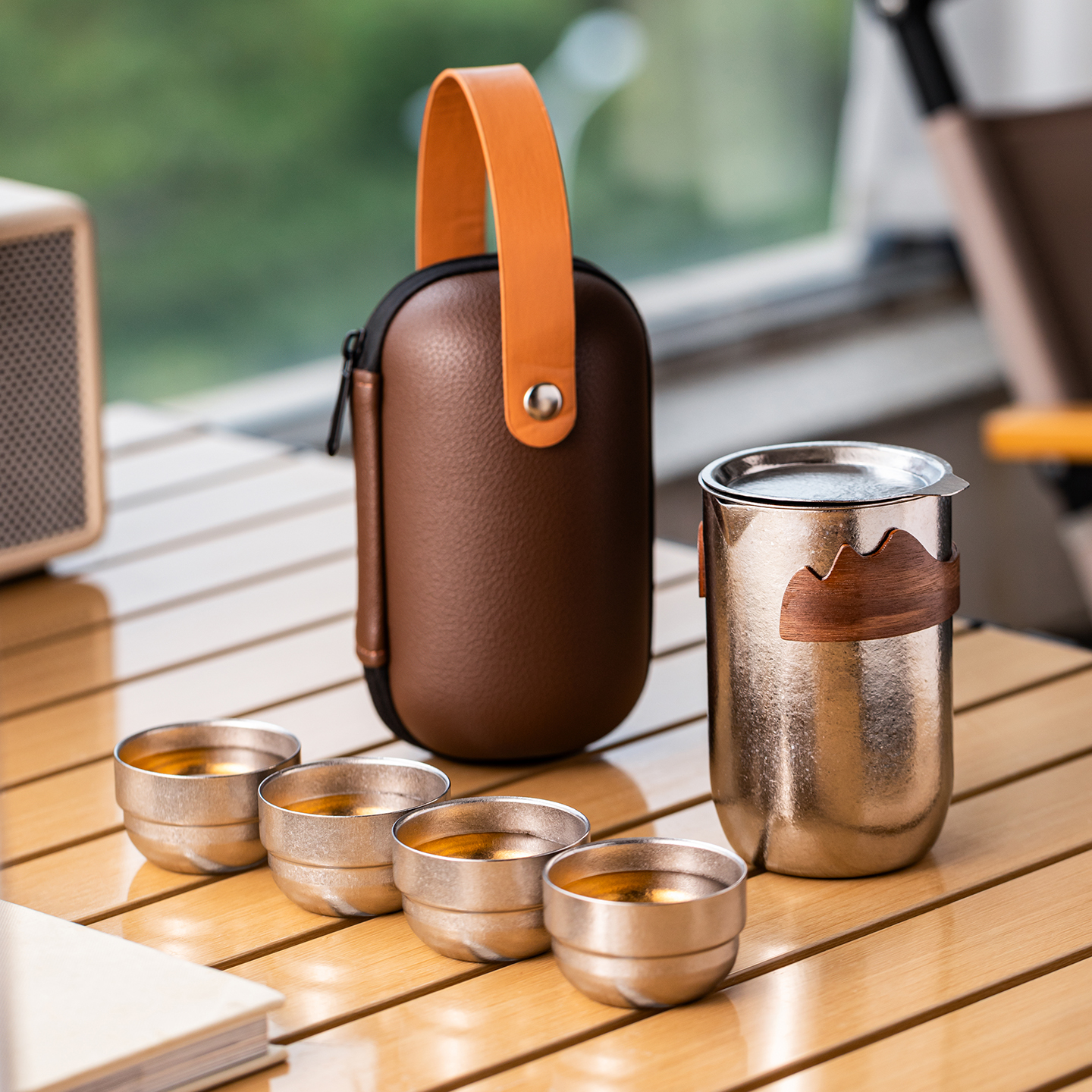 瓷牌茗纯钛旅行茶具快客杯套装新中式户外便携高端车载泡茶器