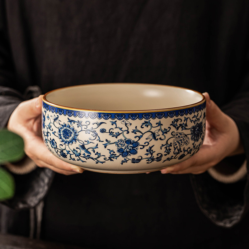 青花汝窑大号茶洗家用茶缸水盂水洗茶道零配建水茶具茶海办公配件
