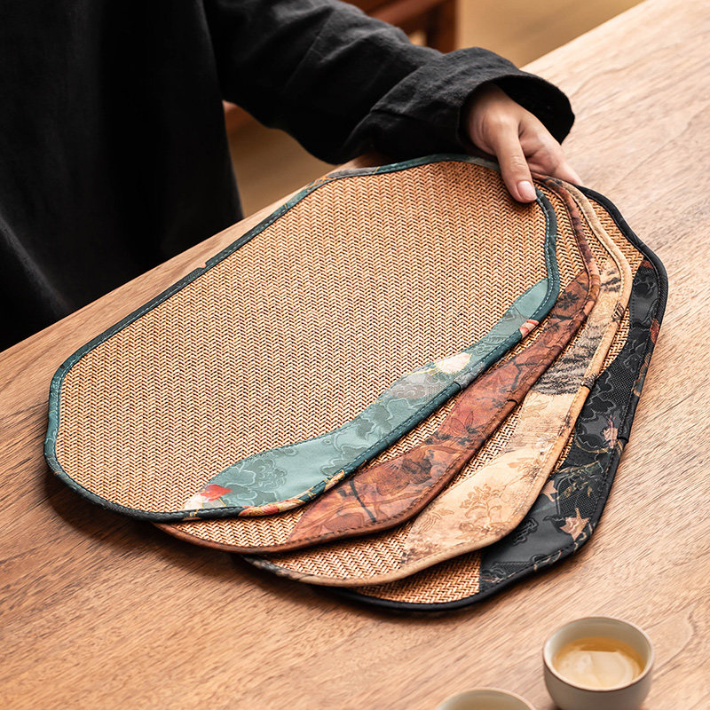 中国风茶道配件茶席双面藤编干泡茶垫杯垫家用客厅复古茶桌垫餐席