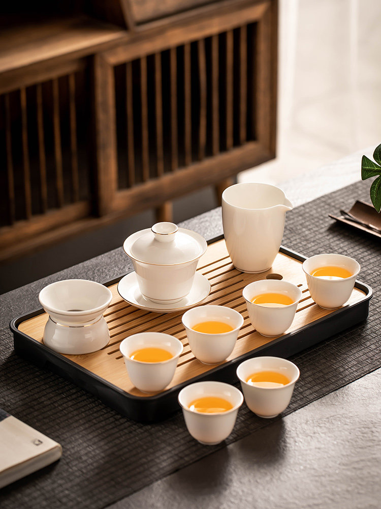 羊脂玉白瓷茶具套装家用功夫泡茶壶盖碗陶瓷茶杯办公高档轻奢送礼