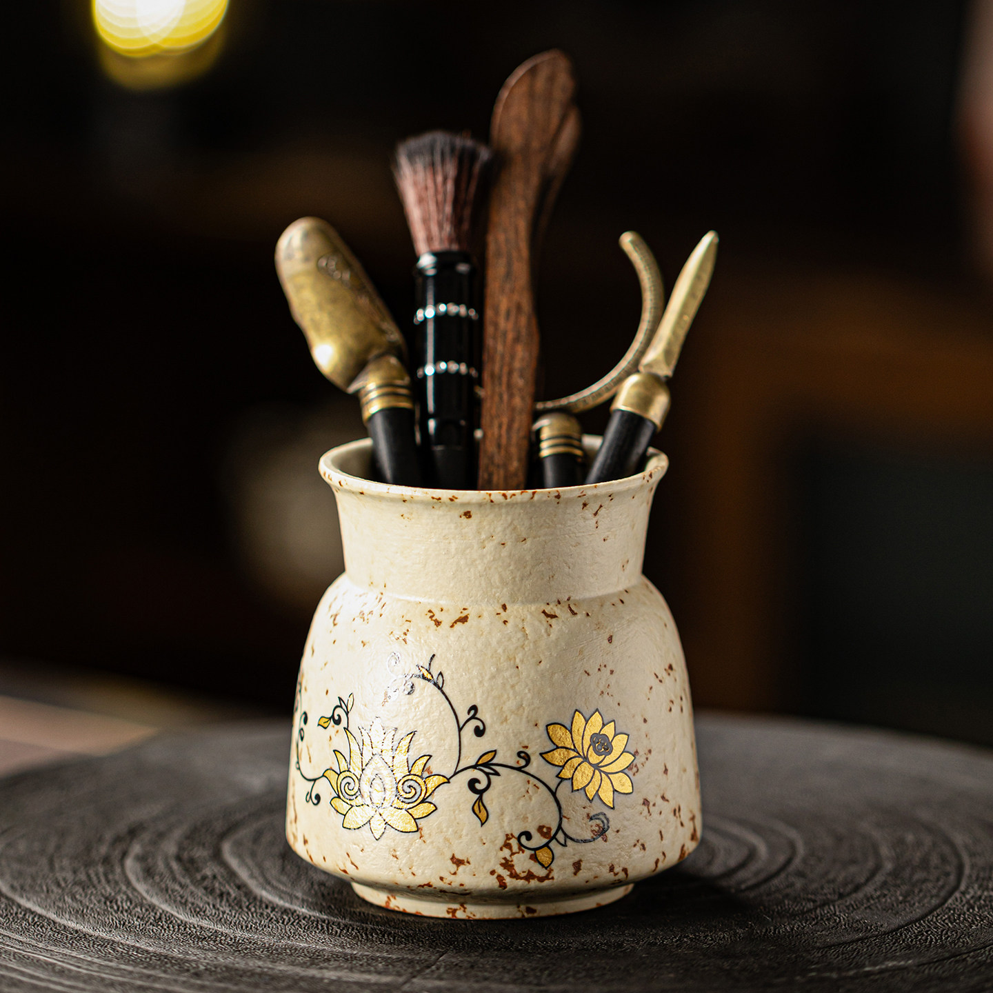 瓷牌茗火石红莲韵禅心茶道六君子套装中式复古零配件泡茶专用工具