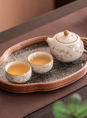 汝窑一壶两杯女士精致小型功夫茶具套装茶盘小套一两人喝茶泡茶器