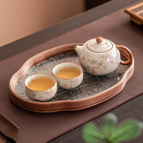 瓷牌茗一壶两杯玻璃茶具