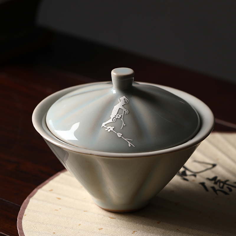 瓷牌茗中式青瓷盖碗单个礼盒装