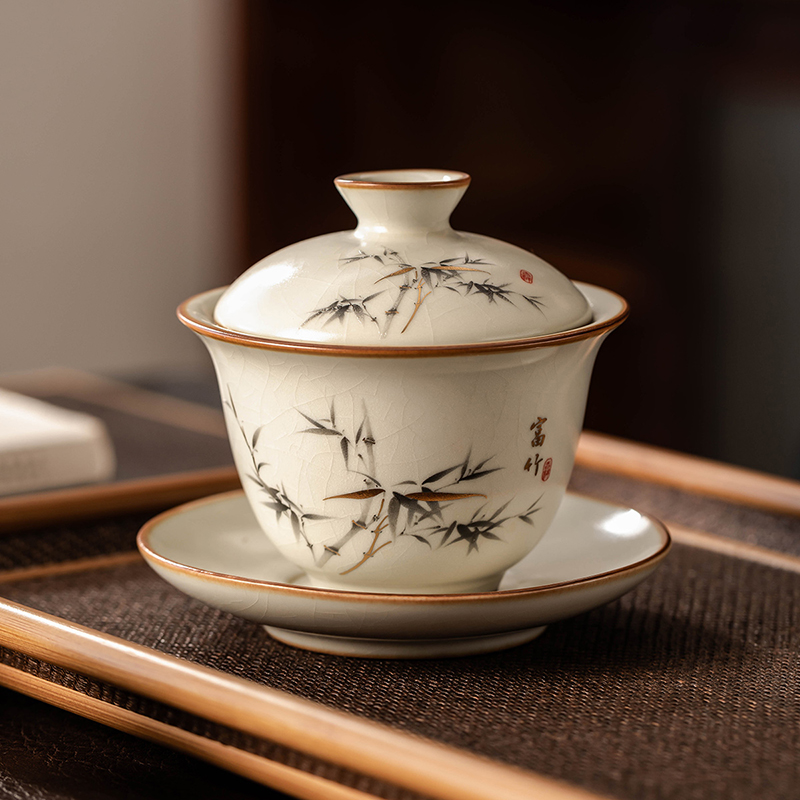 瓷牌茗盖碗防烫泡茶碗