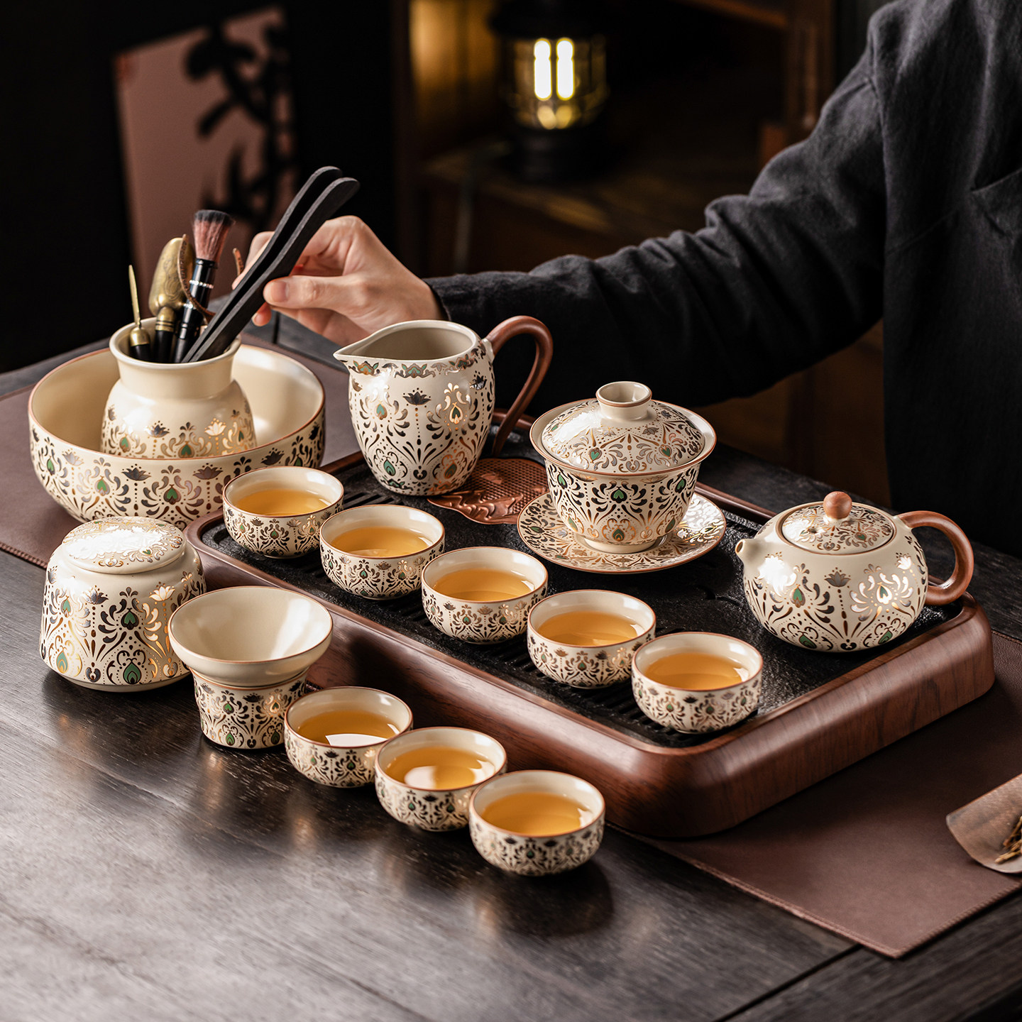 瓷牌茗汝窑敦煌整套功夫茶具家用轻奢高档盖碗泡茶壶茶杯喝茶器具
