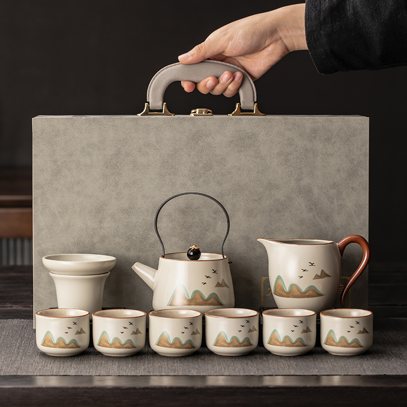 瓷牌茗汝窑陶瓷功夫茶具套装办公室高档泡茶壶盖碗开片可养礼盒装
