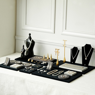 首饰展示架黑色人形项链架金色纯铜圆锥戒指收纳饰品陈列拍照道具