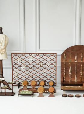 首饰展示架胡桃木鱼鳞耳环架手串手链收纳拱形板饰品陈列拍照道具