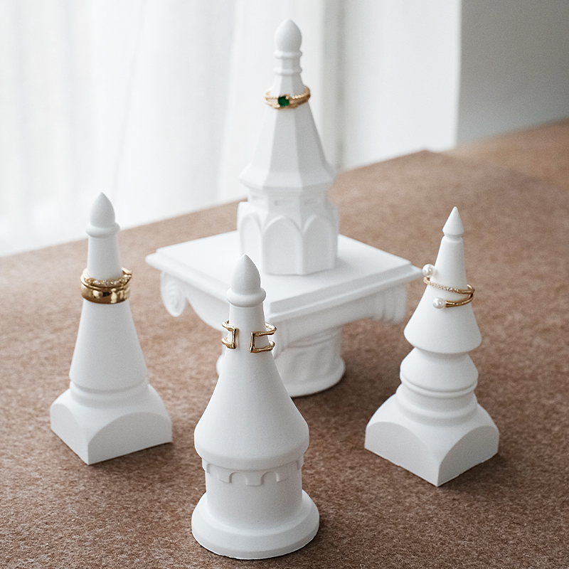 首饰展示架创意简约白色石膏蛋糕三阶戒指架橱窗柜台饰品陈列道具