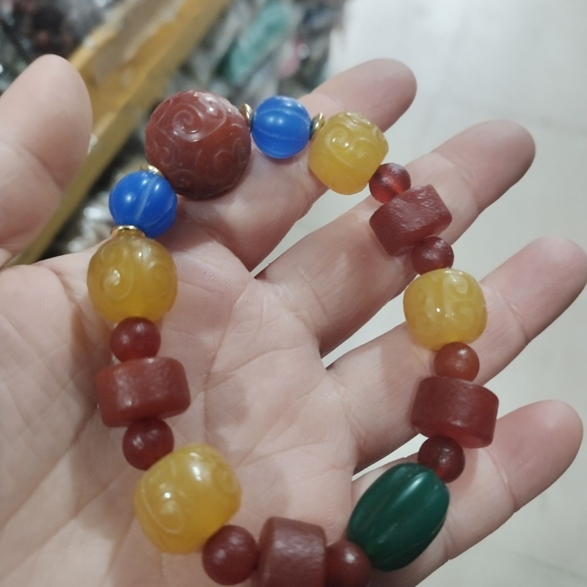 天然多宝彩色玛瑙仿古时来运转手串男女款圆珠手链时尚小众手饰