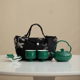 手绘原矿釉茶壶釉下彩竹叶绿小壶家用高颜值功夫茶具陶瓷泡茶器