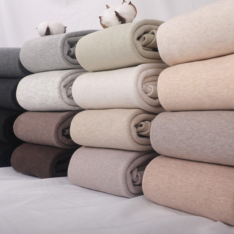 棉质打底裤女加绒加厚秋冬季内外穿保暖棉裤燕麦白色踩脚连裤袜女