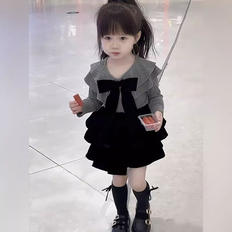 2025新款女童学院风丝绒两件套