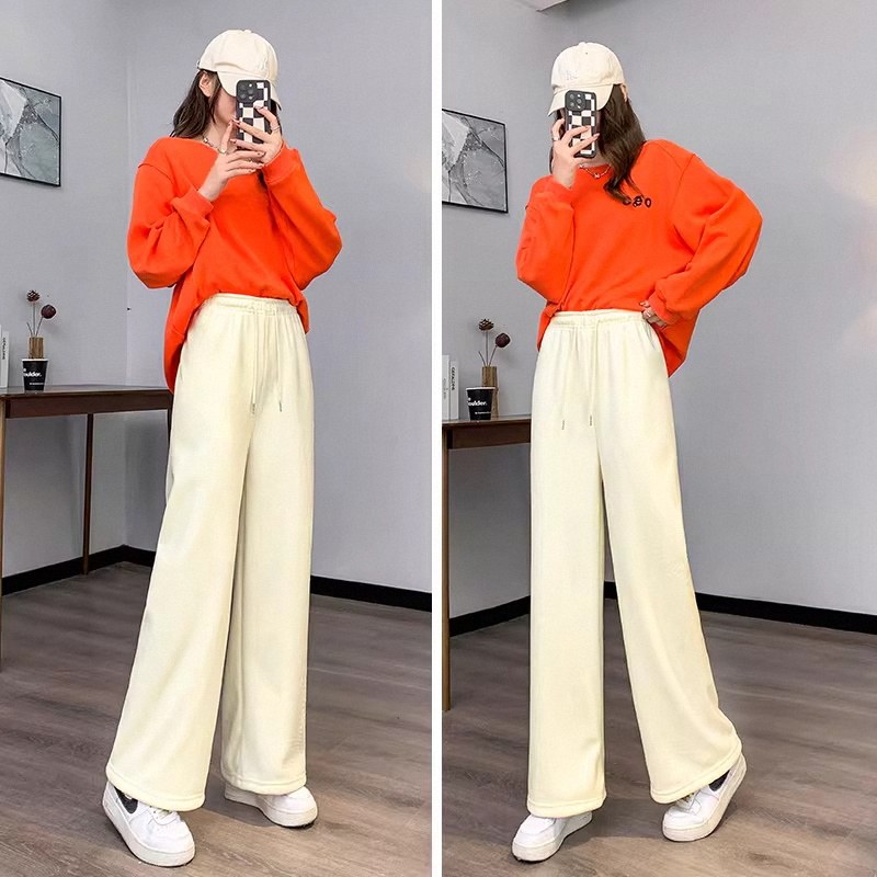 仙琦曼阔腿裤子女加绒秋冬加厚保暖休闲裤高腰垂感直筒灯芯绒女裤