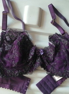 外贸品牌*紫色蕾丝有钢圈半透明超薄三排扣女士内衣文胸*7580BC