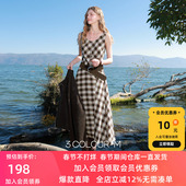 格纹连衣裙解构无袖 三彩2026春季 新款 圆领A字裙收腰长裙M